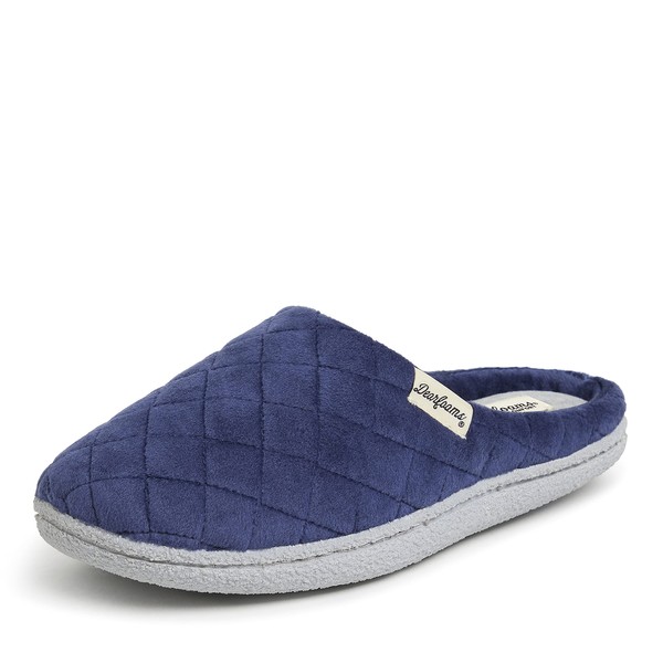 Dearfoams Women's Lacey Rib Knit Clog Slipper, Peacoat Navy Velour,