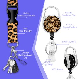 Brown Leopard Print Lanyards for Id Badges,Animal Prints Badge Reel Heavy Duty with Carabiner Clip,ID Badge Holder with Work Name Tag Breakaway Lanyard,Women Nurse Teacher Student