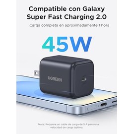 UGREEN Cargador 45W Tipo C GAN Portátil, PD USB C Carga Rápido para Galaxy S25 S24 S23 S22 Ultra, Compatible con iPhone 17 Pro MAX 16 15 14 Pro, Pixel 9 8, iPad Air