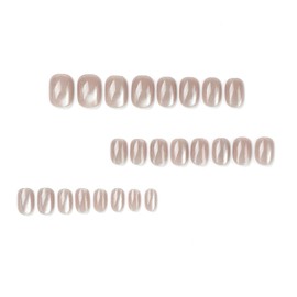 Nail Tip, Short, Round, 24 Pieces, Nail Tip, Skin Color, Cat Eye, False Nails, Popular, Japanese Style, Cute, Simple, Fashionable Party, Autumn, Spring, Summer, Daily Life, Bridal Nail Design, Coming