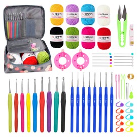 58PCS El paquete Premium Incluye 8 Ovillos de Hilo Acrílico de Rollo x35m, 12 Agujas de Ganchillo, Bolsa de Ganchillo y Kit de Accesorios, Kit de Ganchillo Para Principiantes