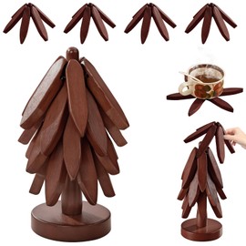 Wooden Trivets for Hot Dishes,Tree Shape Trivet Set,4 Wooden Trivet +1 Stand,Thick Heat Resistant Large Coaster for Kitchen,Hot Pads,Kitchen Essentials,Kitchen Decor for Table&Countertop（Spade Wood）