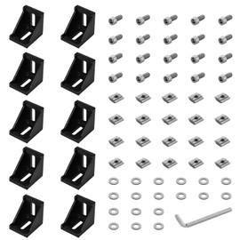 Aluminium Profile Angle Mounting Material, 30 x 30 Mounting Material Angle Aluminium Profile Corner Connector Wall Bracket 90 Degree Angle Grid for 3030 Strut Profile, 3D Printer, CNC Router, Black