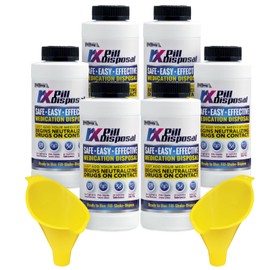 RX Pill Disposal, Starts Working on Contact, Safe Effective Eco-Friendly, Prescription Drug Destroyer with Easy-to-Use Funnel (Pack of 6 with 2 Funnels)