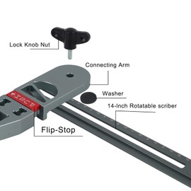 Stair Tread Template Tool, Stair Gauge Measuring Jig With Sliding Connectors And Rivet Screws For Steps Measuring & Scribe, Adjustable 17.9 To 58.9 Inches, Red-Gray