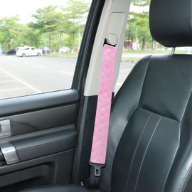 Amooca Soft Automotive Seat Belt Cover Seatbelt Shoulder Pad Neck Protector Cushions Universal Fit SUV Trucks Backpack Pink Extra Long 19.7in