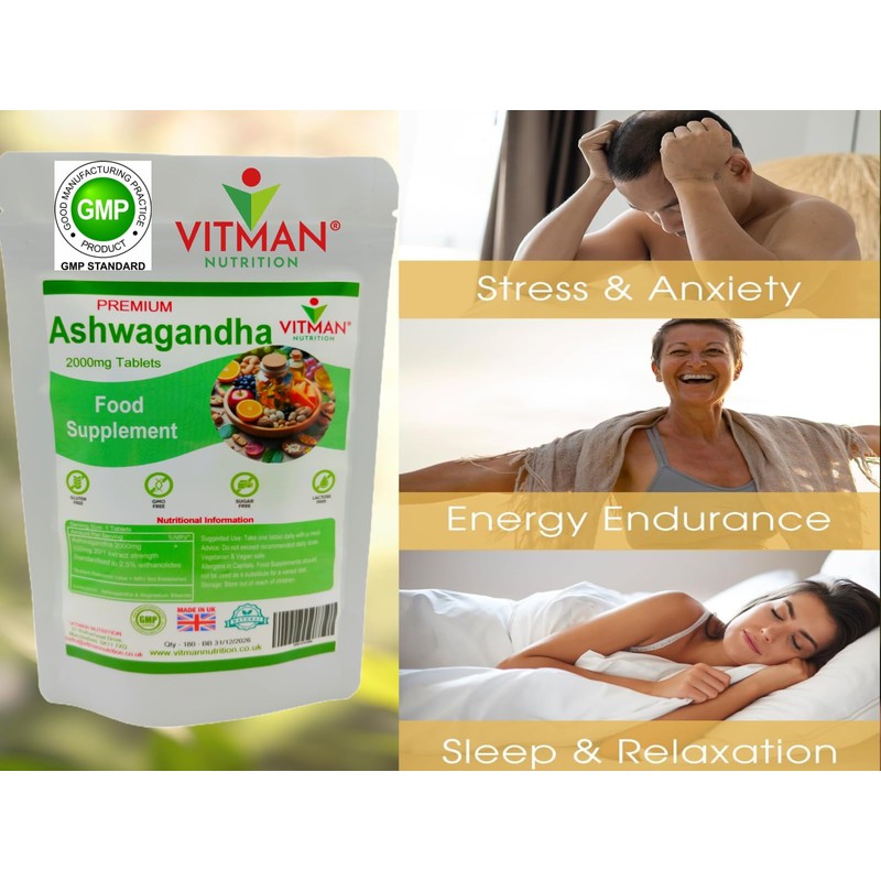 Ashwagandha Root Powder Tablets, 2000mg High Strength, 90 Tablets, Vegan