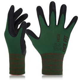 DEX FIT Lightweight Work Gloves FN330, 3D Comfort Power Grip, Thin, Flexible, Stretchy Fit Nylon, Spandex, Durable, Water-based, Nitrile Foam, Machine Washable, green, FN 330