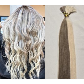Hair Faux You 20" 100 grams, Double Drawn,10 Bundles,100% Human V-light Bulk Hair Extensions (Loose Hair) #18/613 Dark Blonde mixed with Platinum Blonde