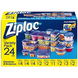 Ziploc Containers, 9 Types, 24-Piece Set, Plastic
