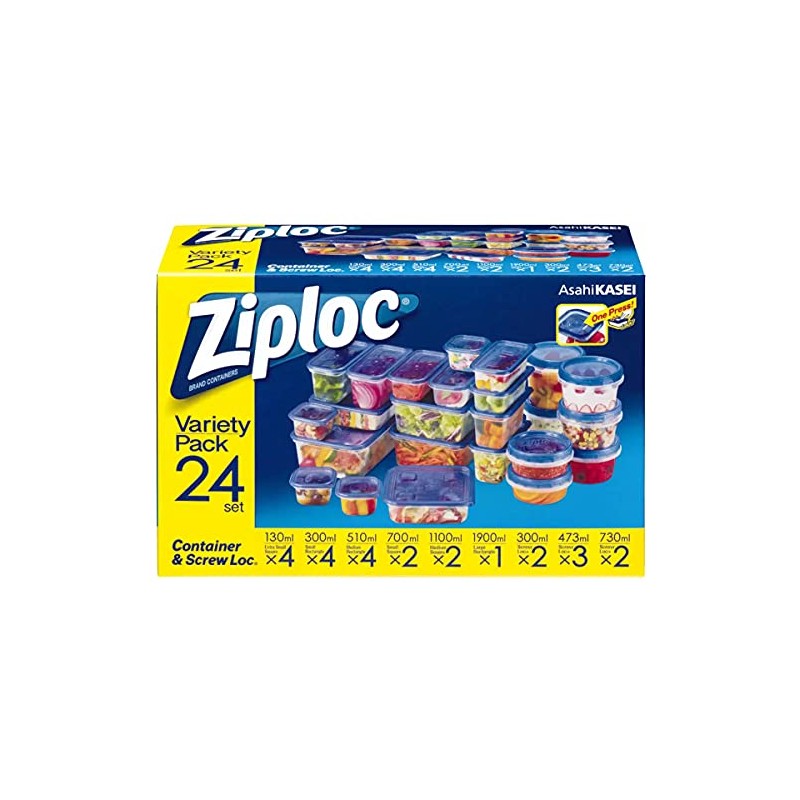 Ziploc Containers, 9 Types, 24-Piece Set, Plastic
