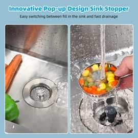 Hibbent All Metal 3-in-1 Kitchen Sink Drain Strainer Combo, Brushed Nickel