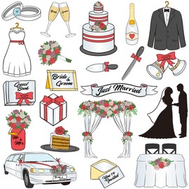 McEtt Wedding Sticker Sheets - Cute Wedding Ceremony Stickers for Kids Teens Adults - 5 Sheet Pack (105 Pieces) - Wedding Favors, Scrapbooking, Invitations, Receptions, Planners