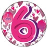 Age 6 Birthday Badge Pink And Silver Balloons Holographic Recyclable