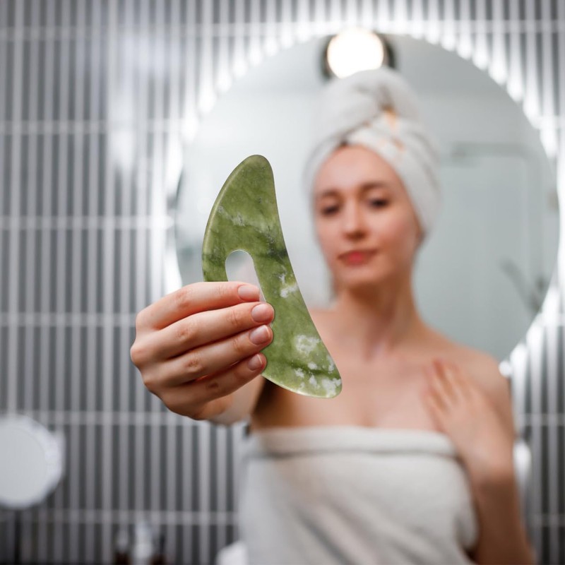Jade Stone Gua Sha Massage Tool Guasha Board with Handle