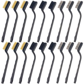 CKANDAY 18 Pack Mini Wire Brush Set(Stainless Steel + Brass+Nylon), Curved Handle Masonry Bristle Scratch Brush for Cleaning Welding Slag and Rust,6 pcs Per Type