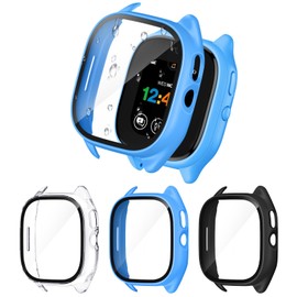 【3-Pack】Splashproof Cases Compatible with Gizmo Watch 3 Screen Protector for Kids, All-Around Protective Cover with Gizmo 3 Screen Protector Only for Verizon Gizmo Watch 3，Clear+ Blue+ Black