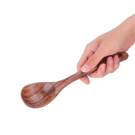 Generic Wooden Spoon Stirring Tasting Food Utensil Crafts, Sturdy Flatware Soup Spoons Long Handle Handmade Cooking Serving Mixing Tasting Ladle No Scratch Non Stick Cookware Tableware, 11x3