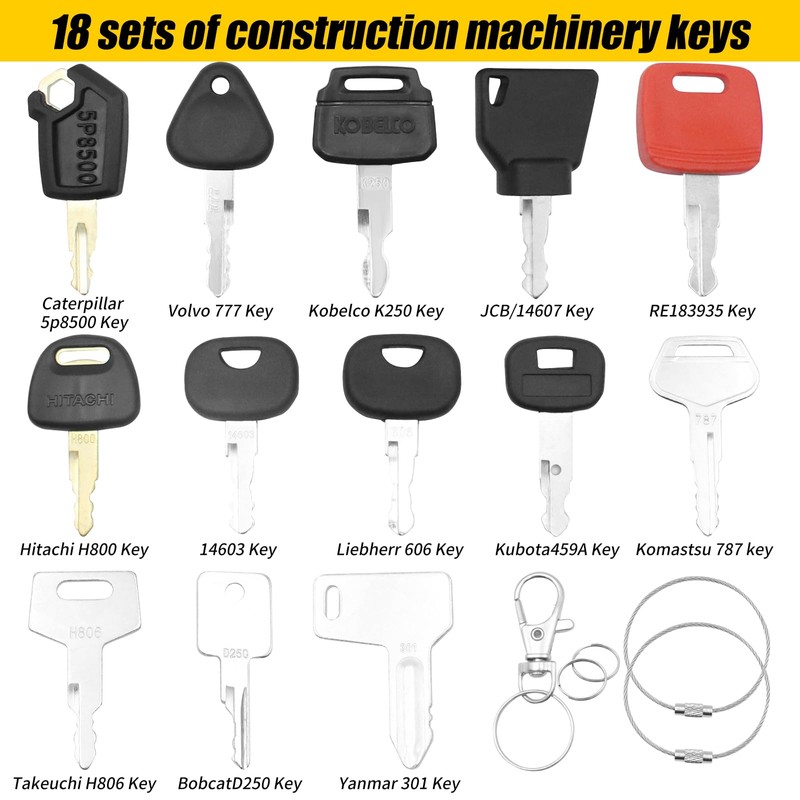 NVGFTG 18-Piece Construction Machinery Key Set Replacement Ignition Key Set