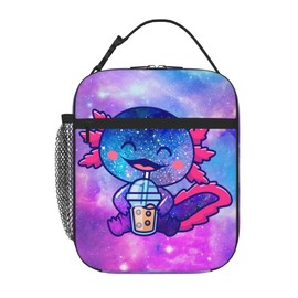 NKHFNBIO Galaxy Axolotls Lunch Box for Girls, Kawaii Insulated Kids Lunch Bag with Boba Tea Design,Cute Axolotls Lunchbox for School Daycare Travel Picnic