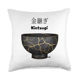 Japanese Kintsugi Pottery Bowl Artisan Print Throw Pillow
