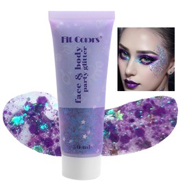 Yeweian Light Purple Body Glitter, Mermaid Face Glitter Gel, Singer Concerts Music Festival Rave Accessories, Liquid Holographic Chunky Glitter Makeup for Lip Eye Hair Body
