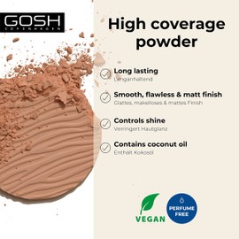 GOSH Dextreme High Coverage Powder, Vegan Powder for All Skin Types, Mattifying & Long-Lasting for a Flawless Complexion, No Mask Effect, Conceals Impurities, 008 Golden