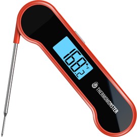 0.5 Sec Instant Read Meat Thermometer Digital with ±0.5℉ Precision, 100% Waterproof Auto Flip Bright LCD Screen, Motion Sensing Food Thermometer for Cooking Kitchen Oven Grill Candy BBQ, Red