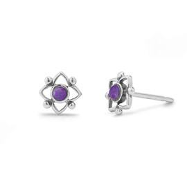 Boma Jewelry Sterling Silver Flower Shaped Dot Stud Earring (Purple Turquoise)