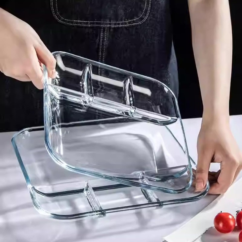 TAMUME 10" Glass Serving Plate with Compartments for Dressing, Pack