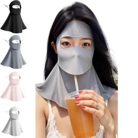 TREWXS 360° Full Face Cover, 99% UV Protection, Over 99% Contact Cool, Sun Protection Face Cover - Hidden Mouth Opening Design, Super Breathable, Protects Your Neck | Black Cane | UV Protection Mask |