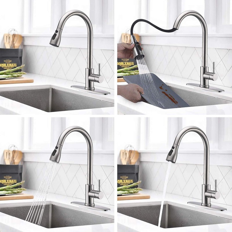 Single Handle Pull Down Kitchen Faucet, Stainless Steel Pull Out
