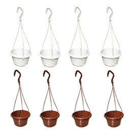 PALROTOP 8 Pack Small Plastic Hanging Planters, 7" Hanging Flower Plant Pots Basket Planter Holder Round Hanging Containers for Outdoor Indoor Plants Garden Balcony Decoration, 2 Color