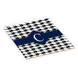 Island Gifting - Letter C Monogram - Houndstooth Dogtooth Dark Blue on Black Design - 4 Inch Square Decorative Ceramic Tile (Art) for Wall or Decor