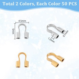 PH PandaHall 100pcs 304 Stainless Steel Wire Guardian, 2 Colours U-Shape Cable Protector Wire Guard Loops Thread Protector for Earring Bracelet Necklace Pendants Jewelry DIY Crafts Making, Hole 0.7mm