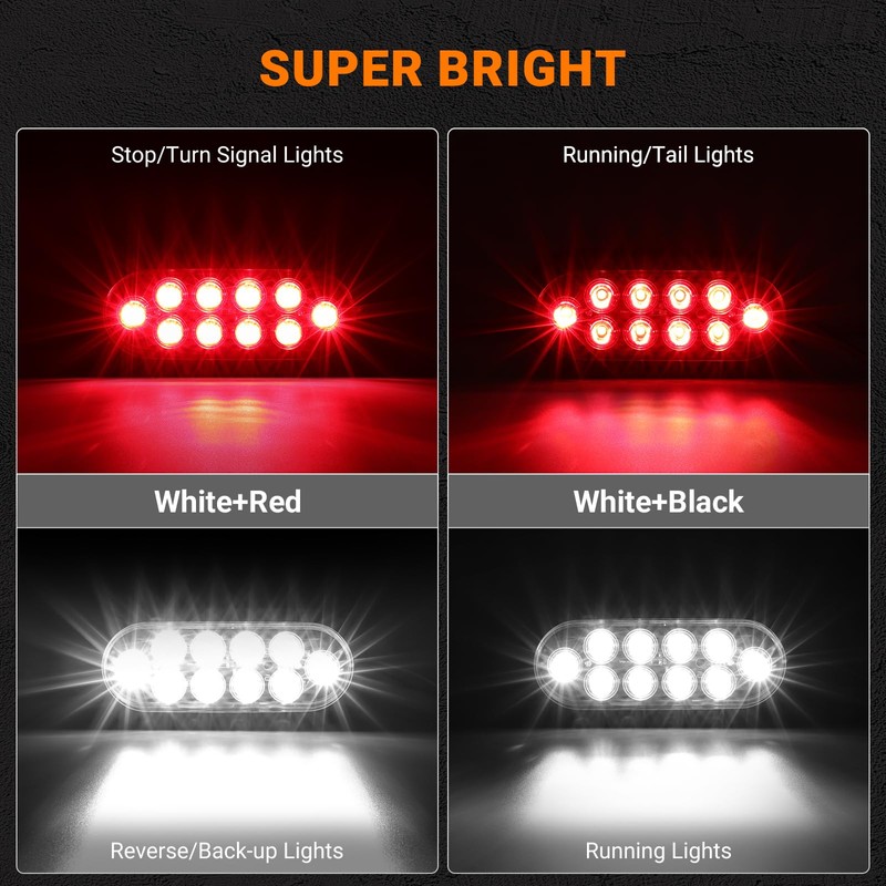 6PCS 6 Inch Oval LED Trailer Tail Lights, 4 Red