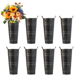 Merkaunis Galvanized Metal Vases 8 Pcs 9 Inch Black Farmhouse French Bucket