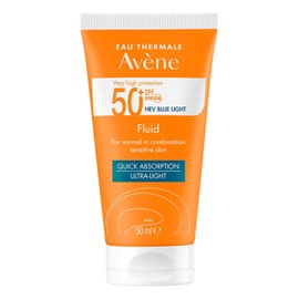 Avene Protector Solar Facial Dermatológico Sin Color FPS 50+, Bloqueador Solar Facial para Piel Mixta, Fluido Sin Color, Protección UVA UVB, 50ml