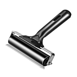 4 Inch Rubber Roller with Handle, Printmaking Roller for Gluing, Printing, Stamping Tools, Fine Art Prints, Craft Creations, Inks, Marine Floor Installation Glue Stainless Steel Black