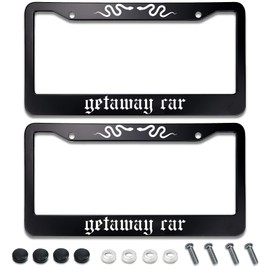 Getaway Car License Plate Frame,2 Pack License Plate Frame Car Universal Stainless Steel Accessories Cars Decor 2 Holes Screws Fits Standard US Vehicles Size