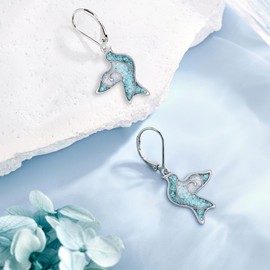 HKPATOP Dove Earrings 925 Sterling Silver Turquoise Dove Bird Dangle Earrings Dove Jewelry Gifts for Women Mom Peace Lovers