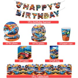 Cars Birthday Party Tableware, 108 Pieces Cars Birthday Decoration Set, Cars Party Decoration, Cars Balloons, Tablecloth, Paper Plates etc. for Boys and Girls Birthday Party