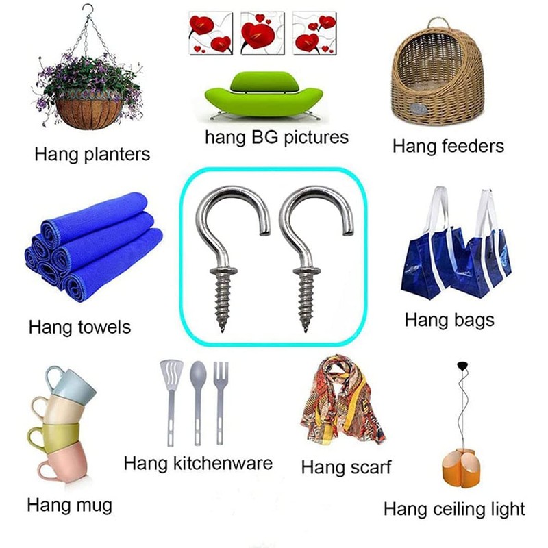 IDEALSV 100 Pcs (304) Stainless Steel Screw Hooks 5/8 Inch