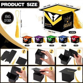 Graduation Gift Box + Graduate Hat + Unique Design + 24 Pieces + Multicolor (Red, Yellow, Orange, Purple, Green, Blue)