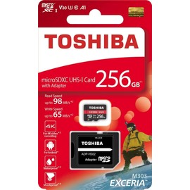 Toshiba 256GB 256G EXCERIA M303 with SD Adapter microSDXC UHS-I U3 Card 4K Class10 V30 A1 microSD micro SD Card Memory Card Read 98MBs Write 65MBs... 