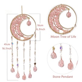 RAGKUU Pink Dream Catcher Wall Decor Crystal Tree of Life Dream Catchers with Stone Pendant Handmade Dreamcatcher Wall Hanging Ornament for Bedroom Living Room Home Decor