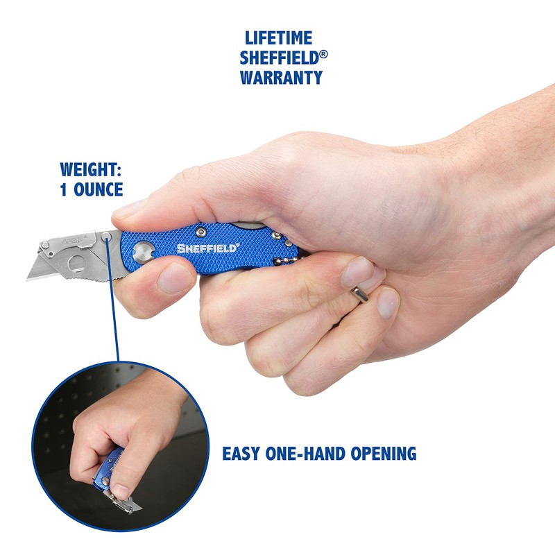 Sheffield 12116 Mini Utility Knife, Quick-Change Razor Blades Mechanism, Folding