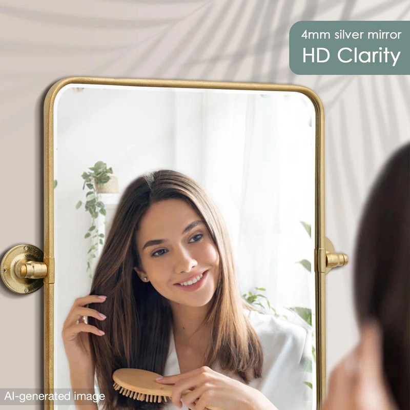 Besdomus Bathroom Pivot Wall Mirror: 20"x24" Gold Tiltable Beveled HD