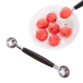 SURALIN 1 Pack Double Sided Fruit Melon Ball Scoop, 2 in 1 Melon Ball Scoop, Stainless Steel Ball Scoop, Scoop for Watermelon Melon Ice Cream, 18cm