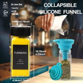 AISIPRIN 24 Pcs Glass Spice Jars with Labels, 4oz Small Empty Square Seasoning Containers Bottles - Shaker Lids, Funnel, Brush,469 Labels and Marker Included